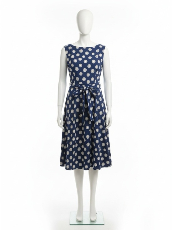 Anne Klein Dresses & Skirts - Anne Klein Navy Polka Dot Print Midi Dress with Waist Tie Length 48” Waist 48”
